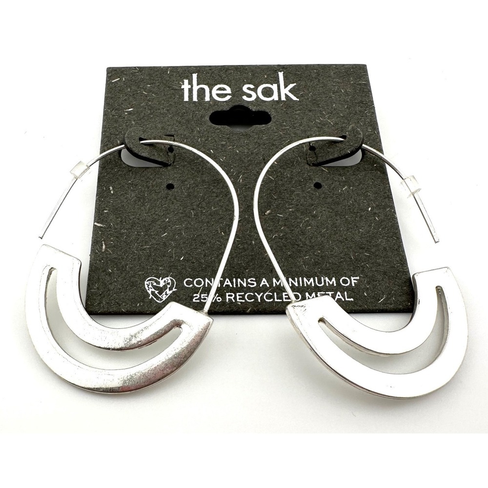 THE SAK Matte Silver Tone Oval Modern Hoop Earrings NEW Recycled Metals